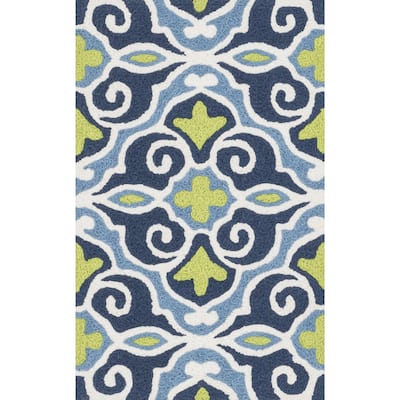 Hand-hooked Marcy Blue/ Green Scroll Rug