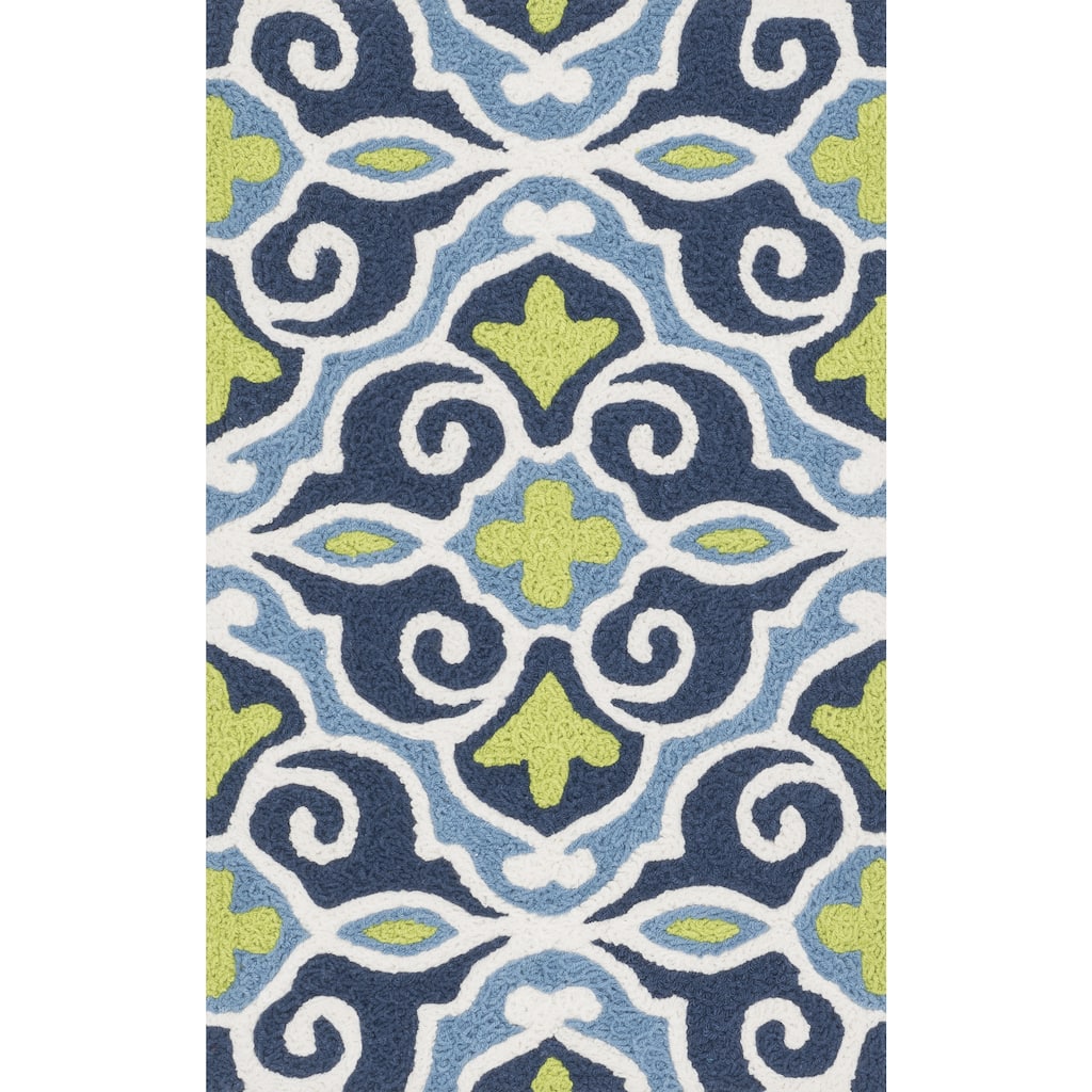 Hand-hooked Marcy Blue/ Green Scroll Rug