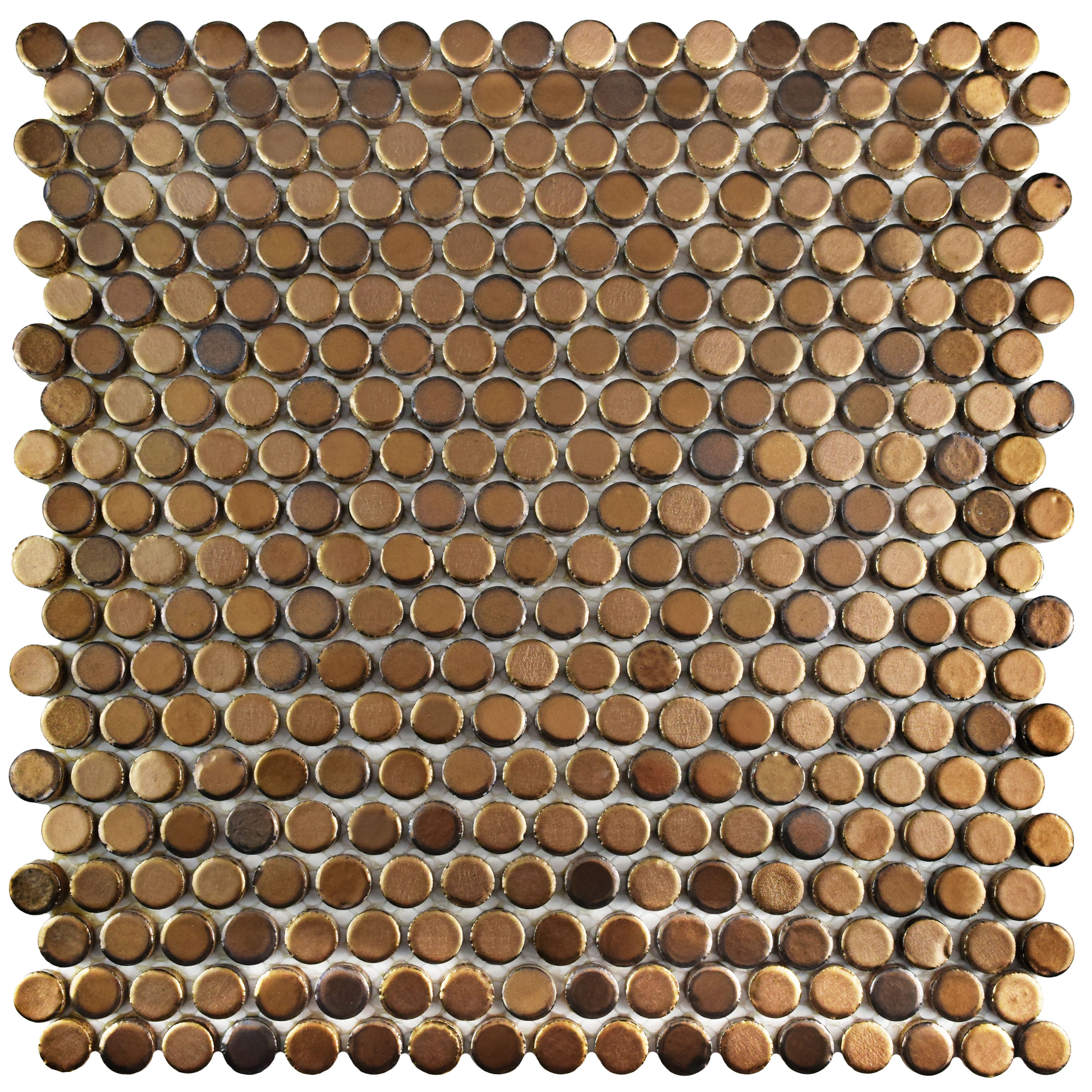 10 Tiles Penny Round Glossy Gold Porcelain Mosaic Floor