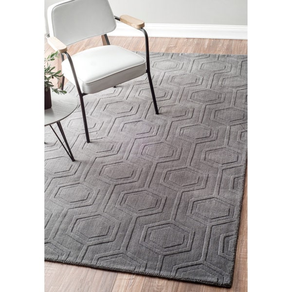 Shop nuLOOM Handmade Carved Hexagon Wool Grey Rug (8'6 x 11'6) 8' 6 x
