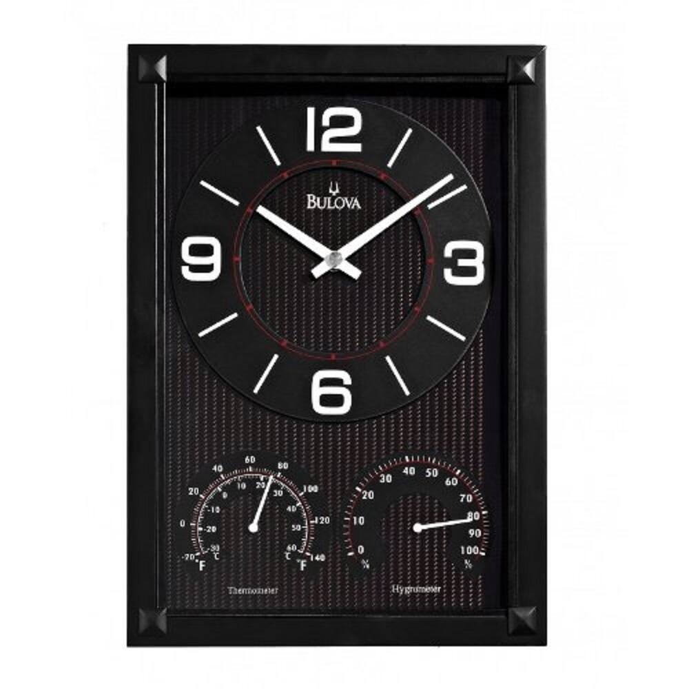 Bulova Black Wall Clock with a Therometer and Hygrometer Dial