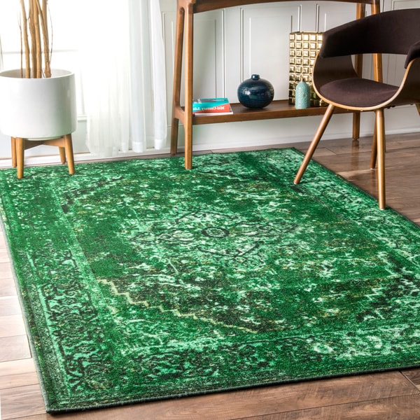 nuLOOM Traditional Vintage Inspired Overdyed Fancy Green Area Rug (4'4