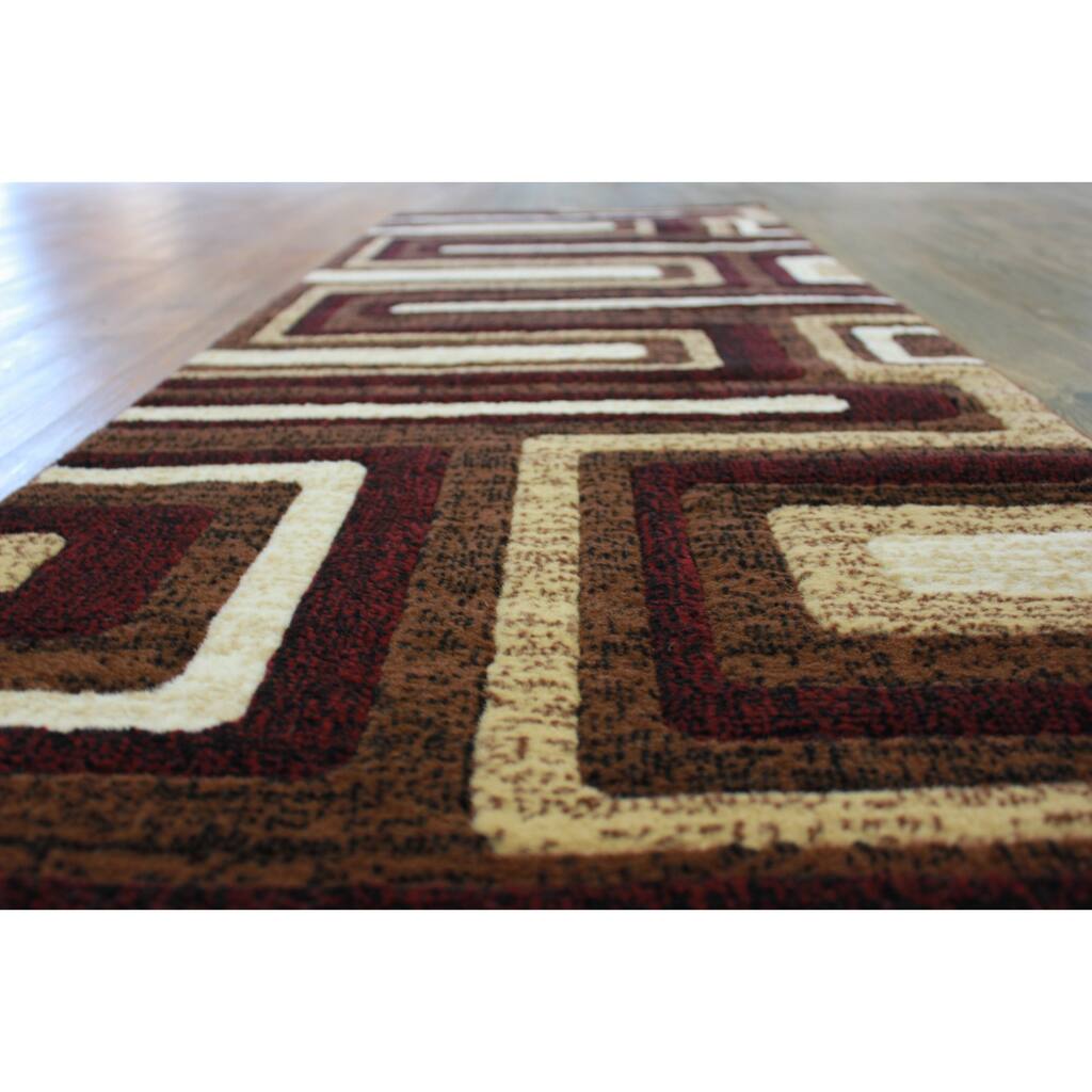Brown Color Area Rug With Beige Burgundy Black - 2' x 7'5