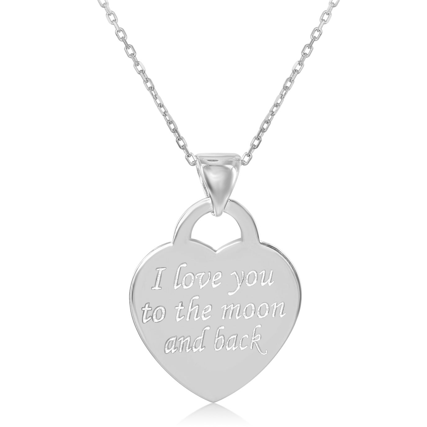 I Love You To The Moon And Back .925 Sterling Silver Necklace 16" or 18" Heart