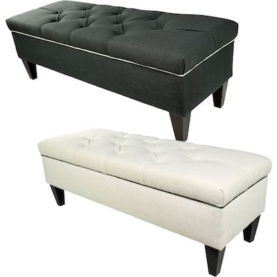 Brooke Diamond Tufted Upholstered Long Storage Bench Ottoman