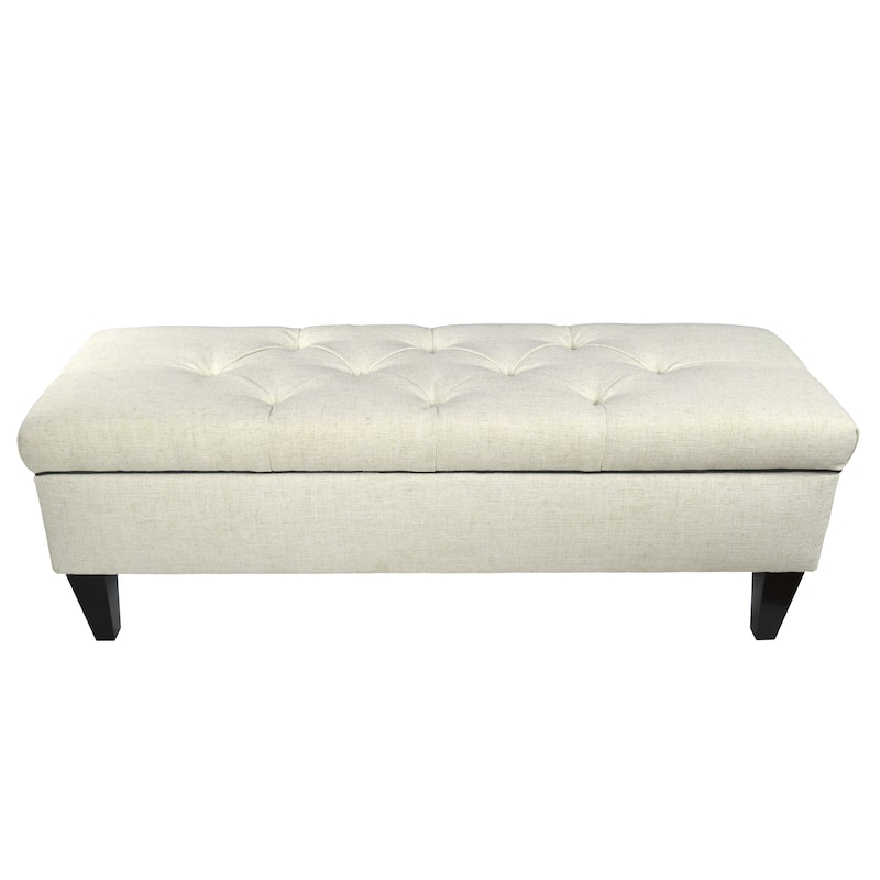 Brooke Diamond Tufted Upholstered Long Storage Bench Ottoman - Off White