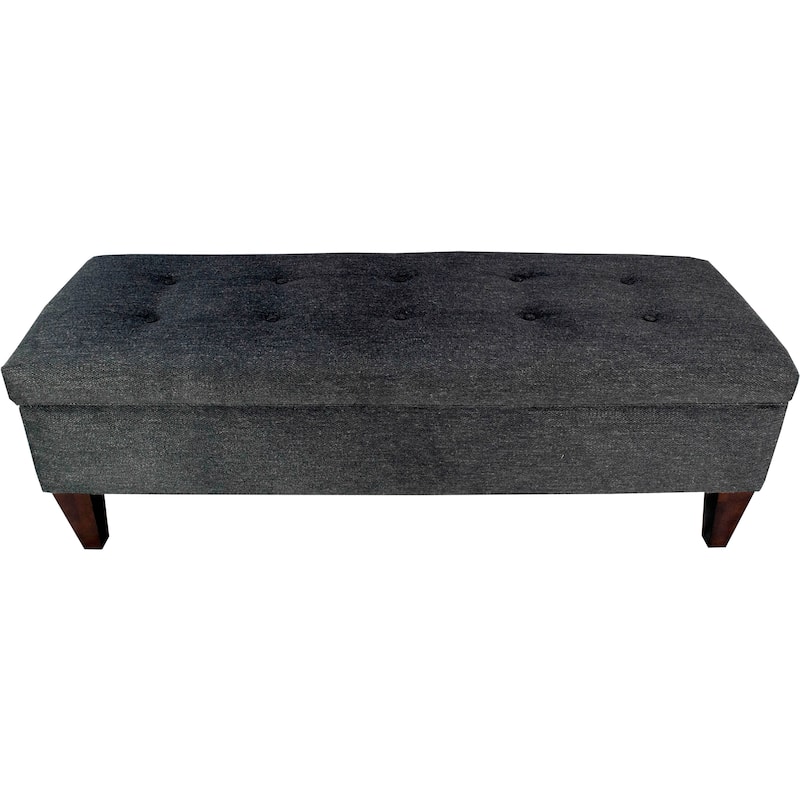 Brooke 10 Button Tuft Charcoal Upholstered Long Storage Bench Ottoman