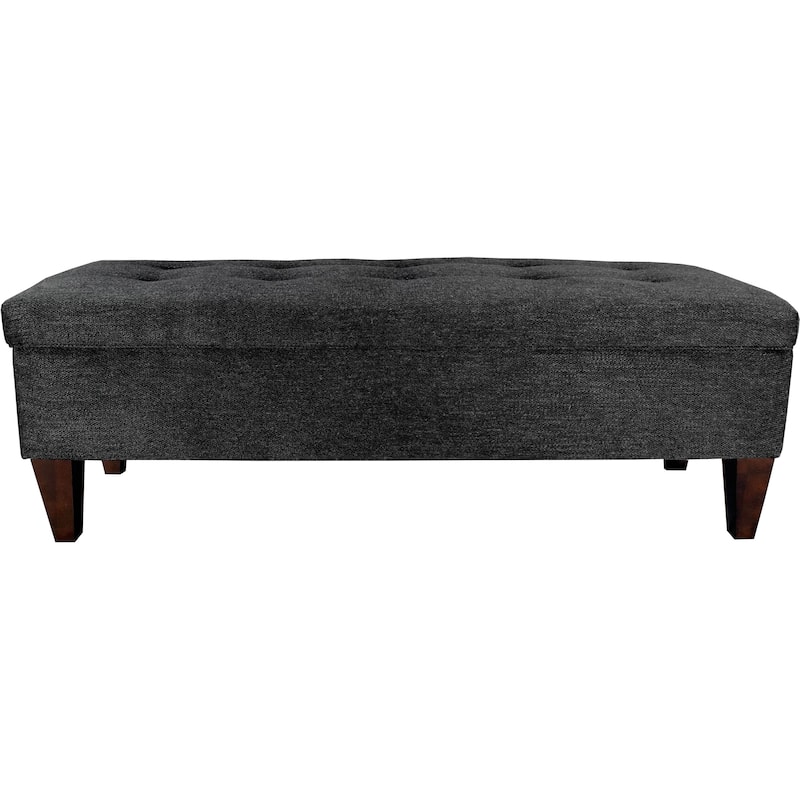 Brooke 10 Button Tuft Charcoal Upholstered Long Storage Bench Ottoman