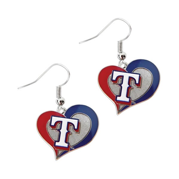 MLB Texas Rangers Charm Gift Designs Swirl Heart Shape Dangle Logo Earring Set