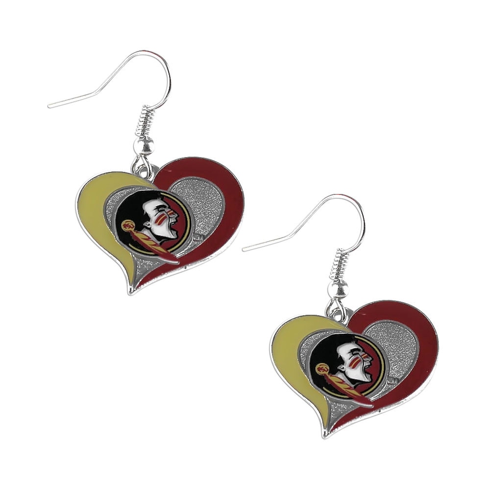 NCAA Florida State Seminoles Sports Collegiate Team Logo Swirl Heart Shape Dangle Earring Set