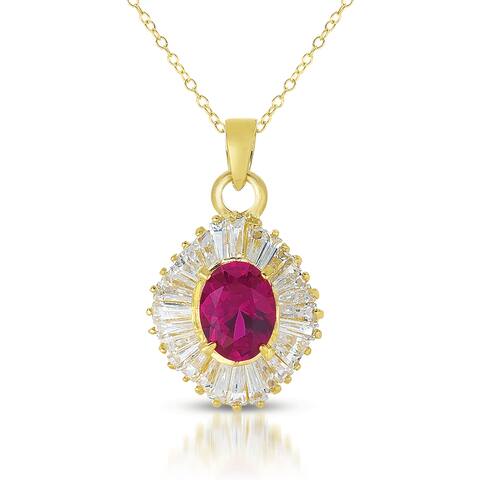 Collette Z Sterling Silver Red Cubic Zirconia and Gold Plating Clear Pendant