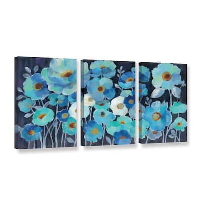 ArtWall Silvia Vassileva's Indigo Flowers, 3 Piece Gallery Wrapped Canvas Set