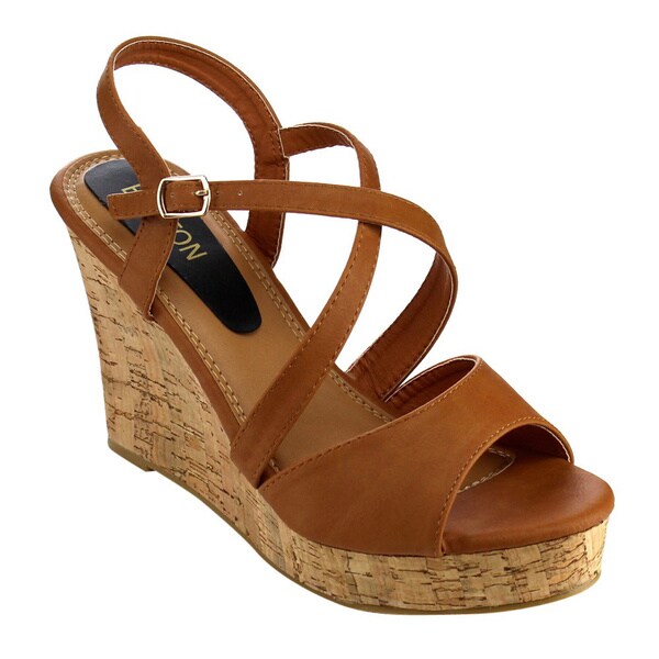 Beston EA49 Women's Strappy Slingback Platform Cork Wedge Sandals ...