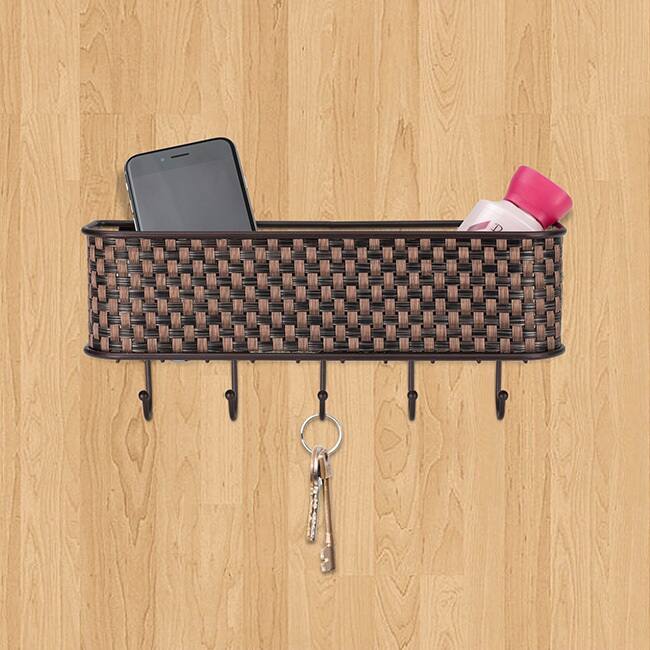 Home Basics Letter Basket and Key Holder in Brown Weave