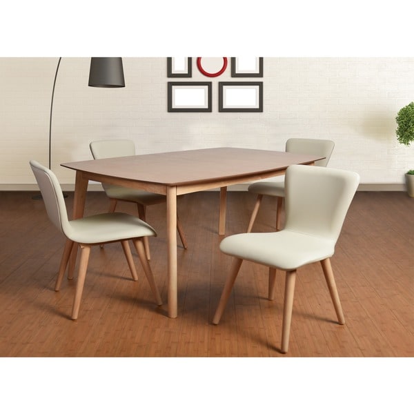 Dalia Mid-Century 5 Piece Dining Set, Cream