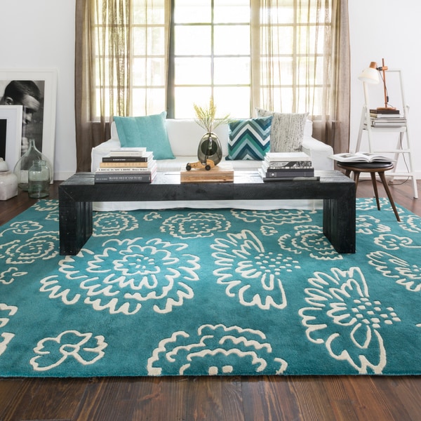 Hand-tufted Echo Teal/ Ivory Floral Rug (5'0 x 7'6) - Free ...