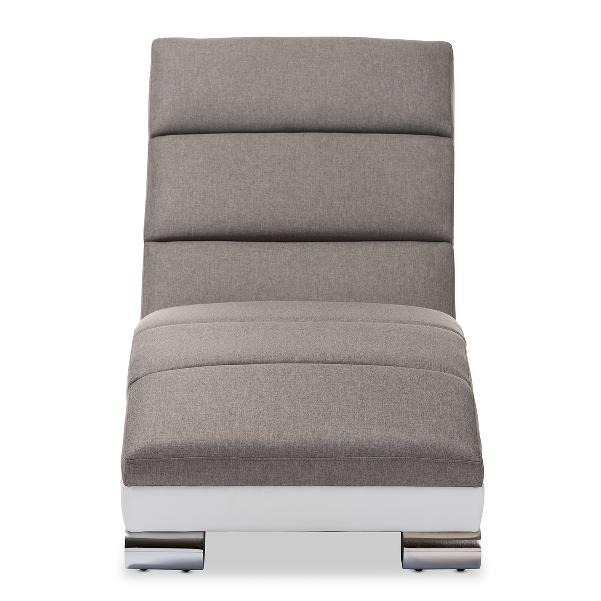 Baxton Studio Percy Modern and Contemporary Grey Fabric and White Faux Leather Upholstered Chaise Lounge Baxton Studio Percy Modern and Contemporary Grey Fabric and White Faux Leather Upholstered Chaise Lounge