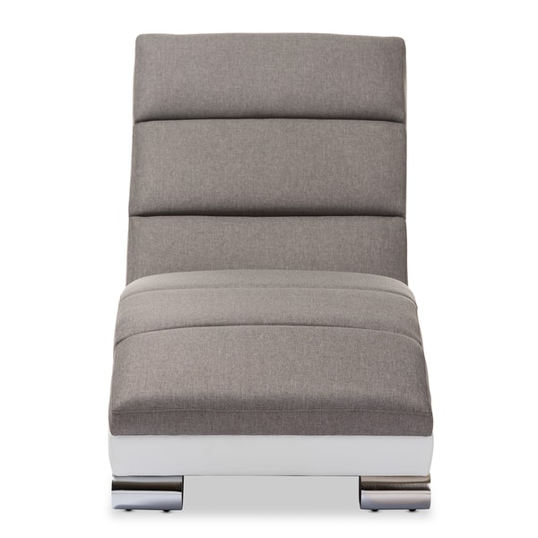 Baxton Studio Percy Modern and Contemporary Grey Fabric and White Faux Leather Upholstered Chaise Lounge Baxton Studio Percy Modern and Contemporary Grey Fabric and White Faux Leather Upholstered Chaise Lounge