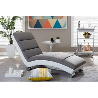 Baxton Studio Percy Grey Leather Chaise Lounge