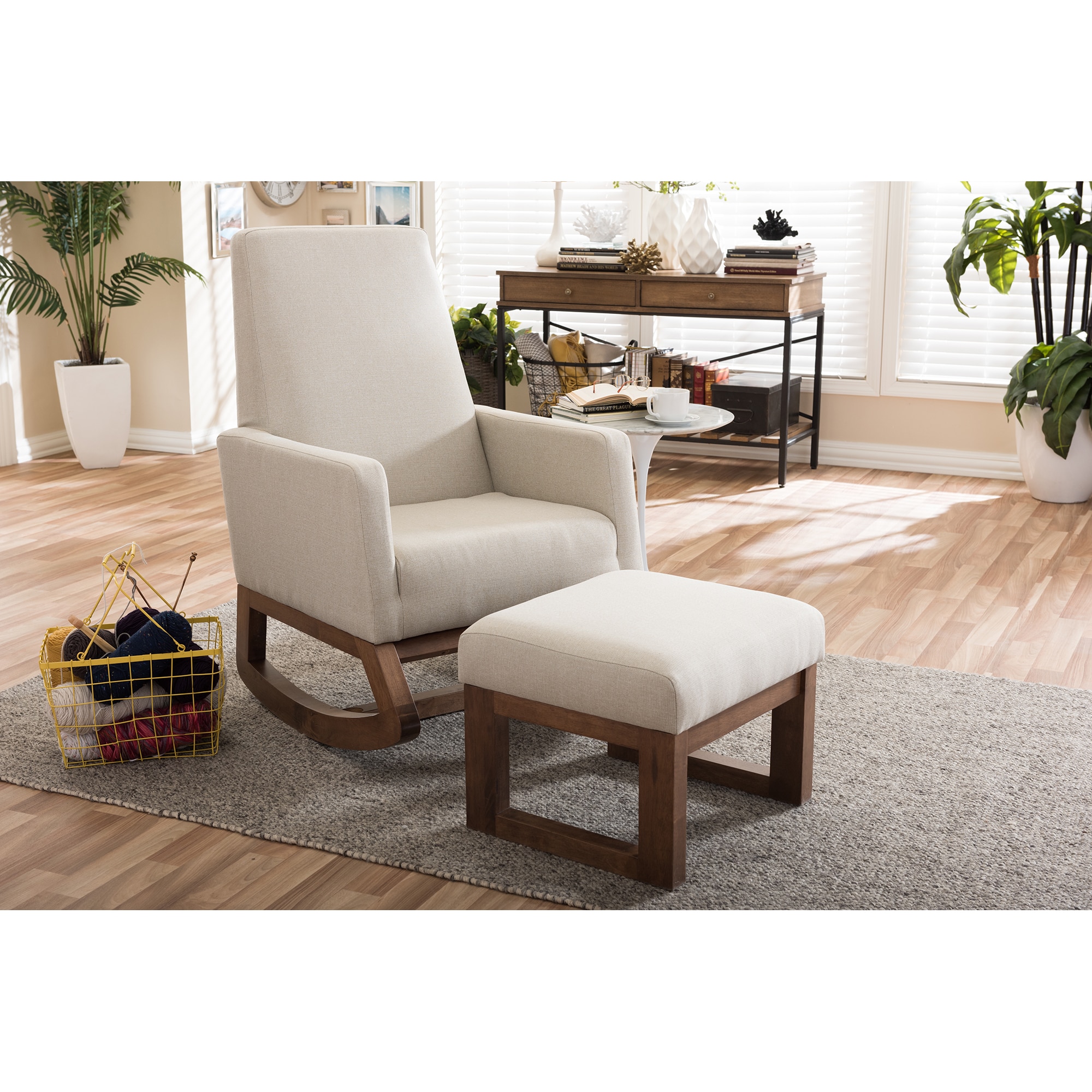 baxton studio yashiya rocking chair and ottoman set