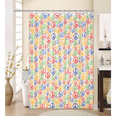 13-piece Peace Printed Peva Shower Curtain with Roller Hooks