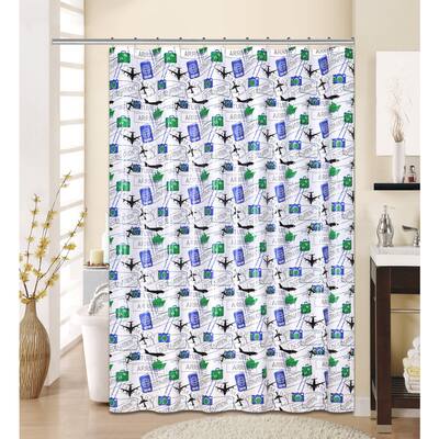 13-piece Flyer Printed Peva Shower Curtain with Roller Hooks