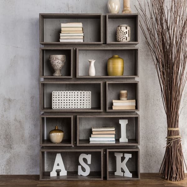 Shop Furniture Of America Niti Rustic Grey 10 Shelf Open Bookcase