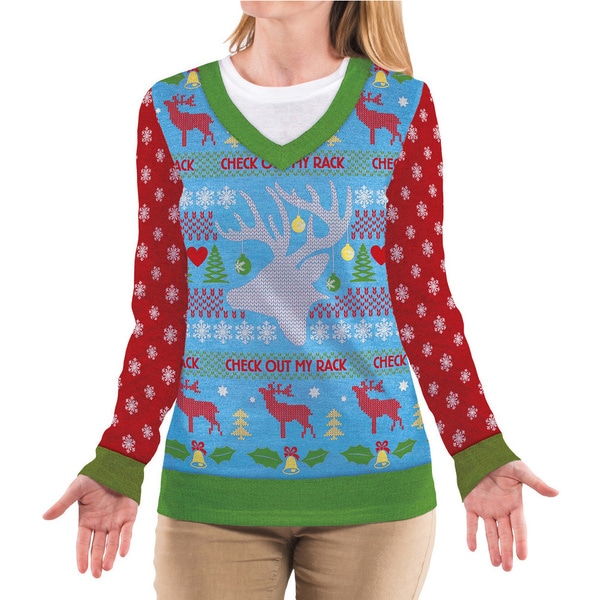 Shop 'Check Out My Rack' Women's Ugly Sweater TShirt Free Shipping On Orders Over 45