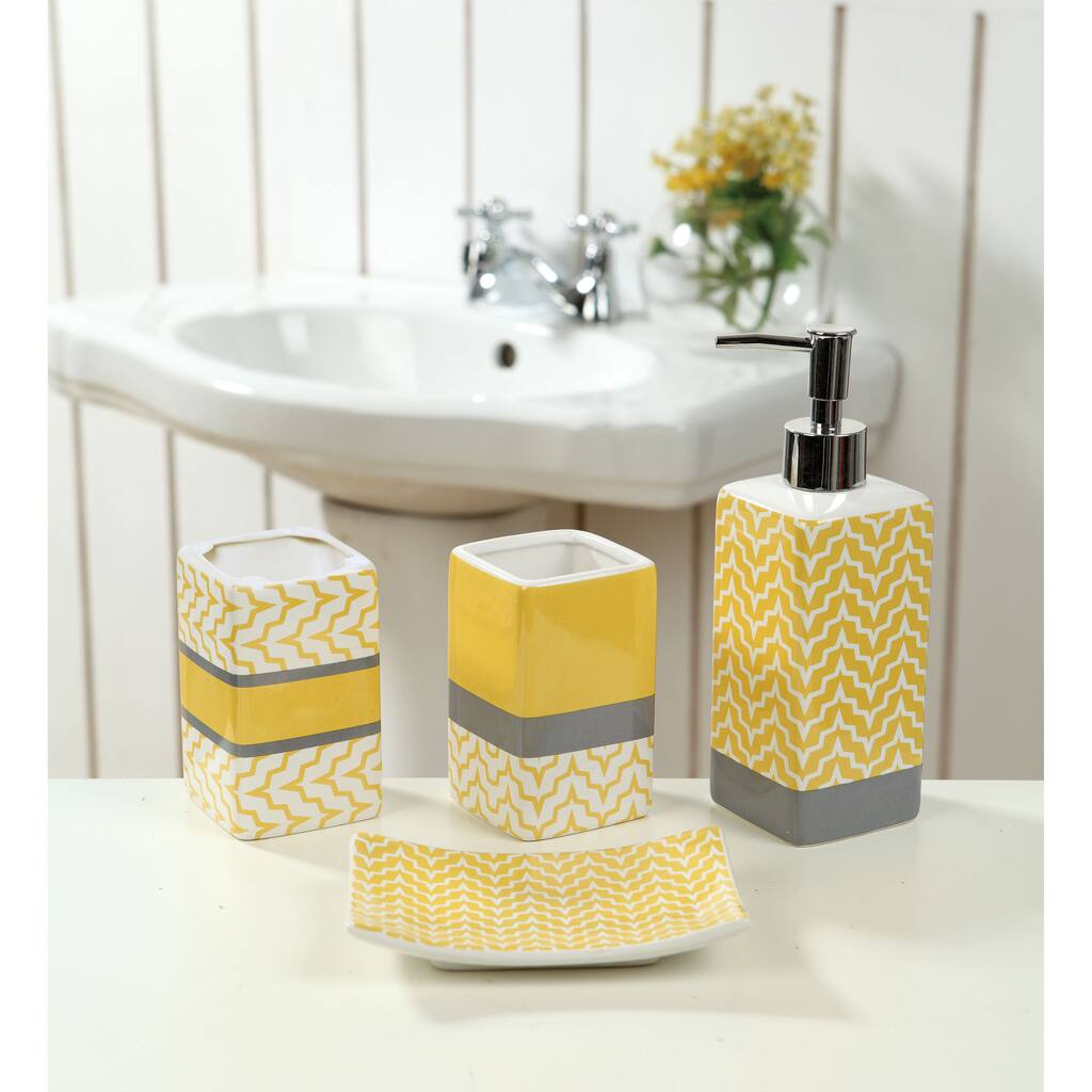 4-piece Ceramic Yellow Chevron Bath Set