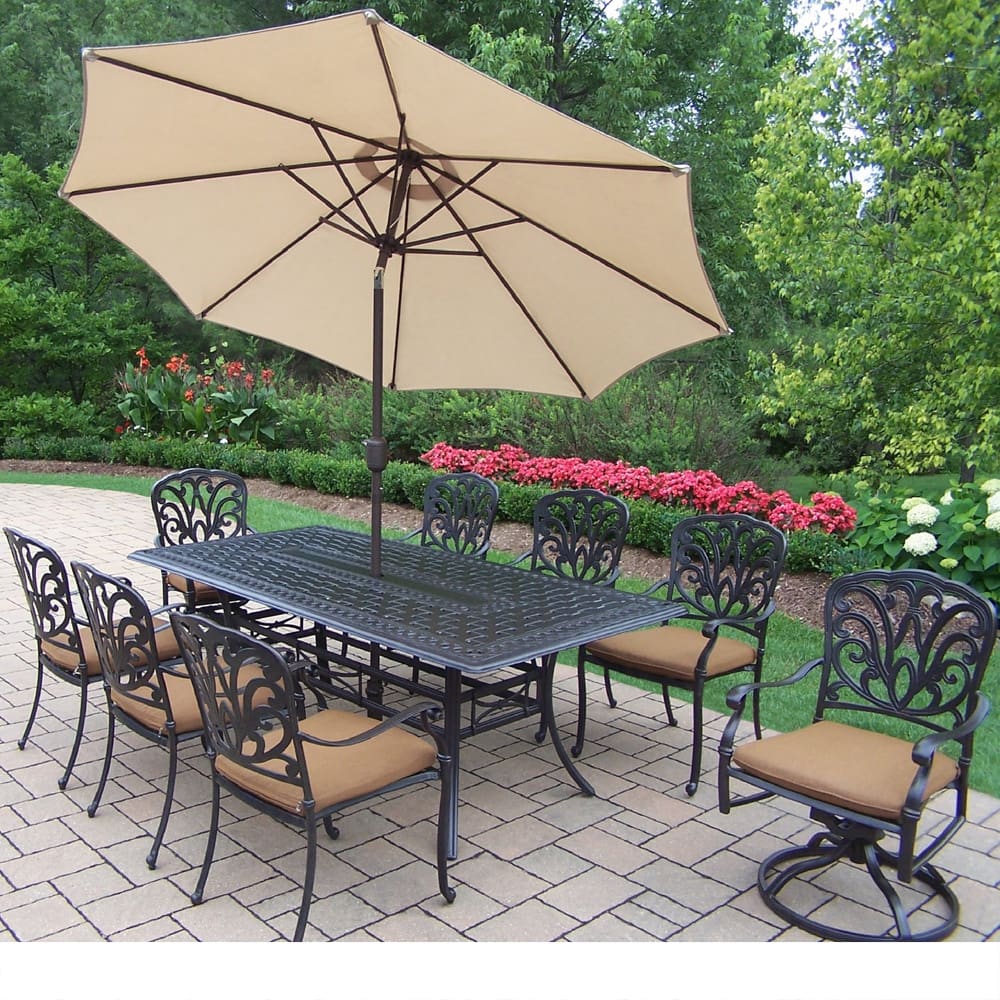 Sunbrella Aluminum 11-piece Dining Set with Umbrella and Stand
