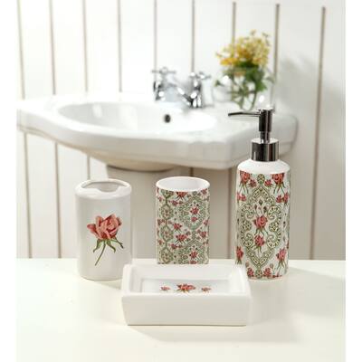 Ceramic Vintage Floral 4-piece Bath Set