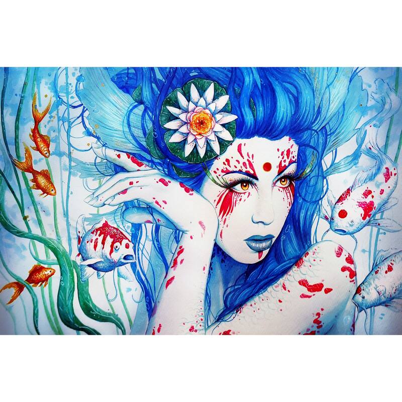 Marmont Hill - Lady Koi Painting Print on Canvas - Multi-Color