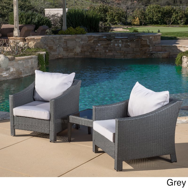 Antibes Outdoor 3-piece Wicker Conversation Set with Cushions - N/A - Grey