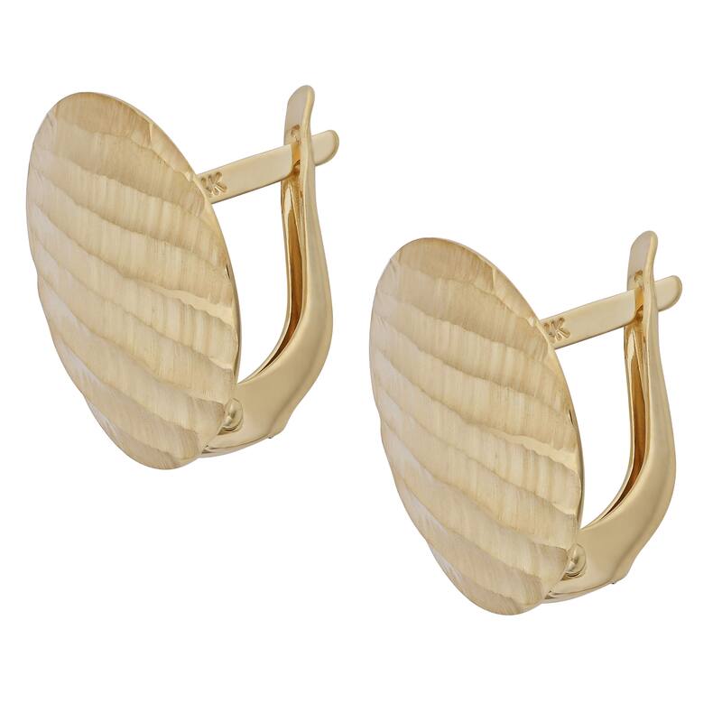 Fremada 14k Yellow Gold Ribbed Satin Disc Omega Back Earrings