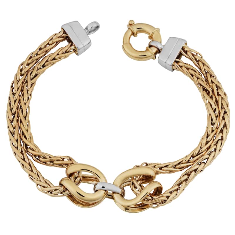 Fremada 14k Two-tone Gold Double Wheat Chain Bracelet (7.5 inches)