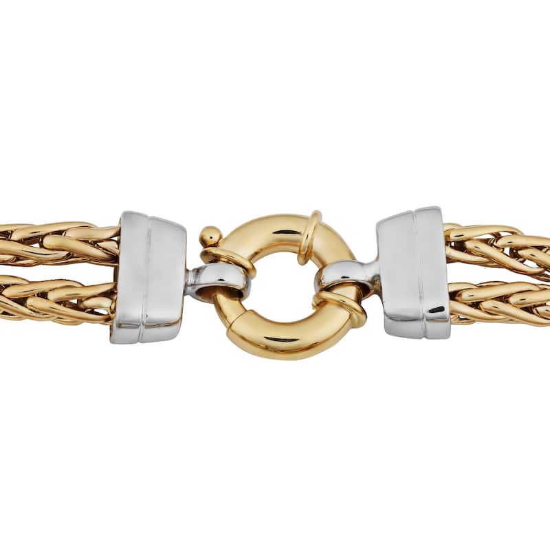 Fremada 14k Two-tone Gold Double Wheat Chain Bracelet (7.5 inches)