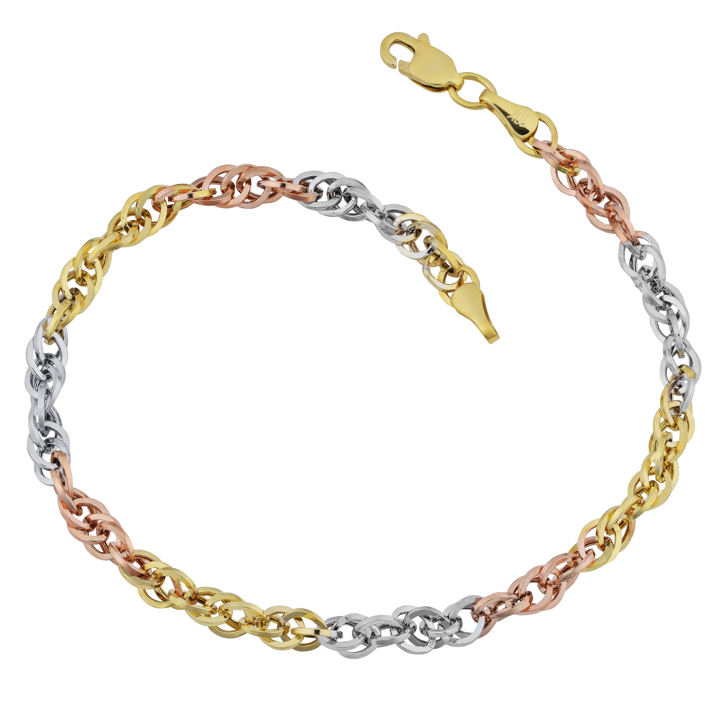 Au Naturale 10k Tricolor Gold Double Cable Link Bracelet (7.25 inches)