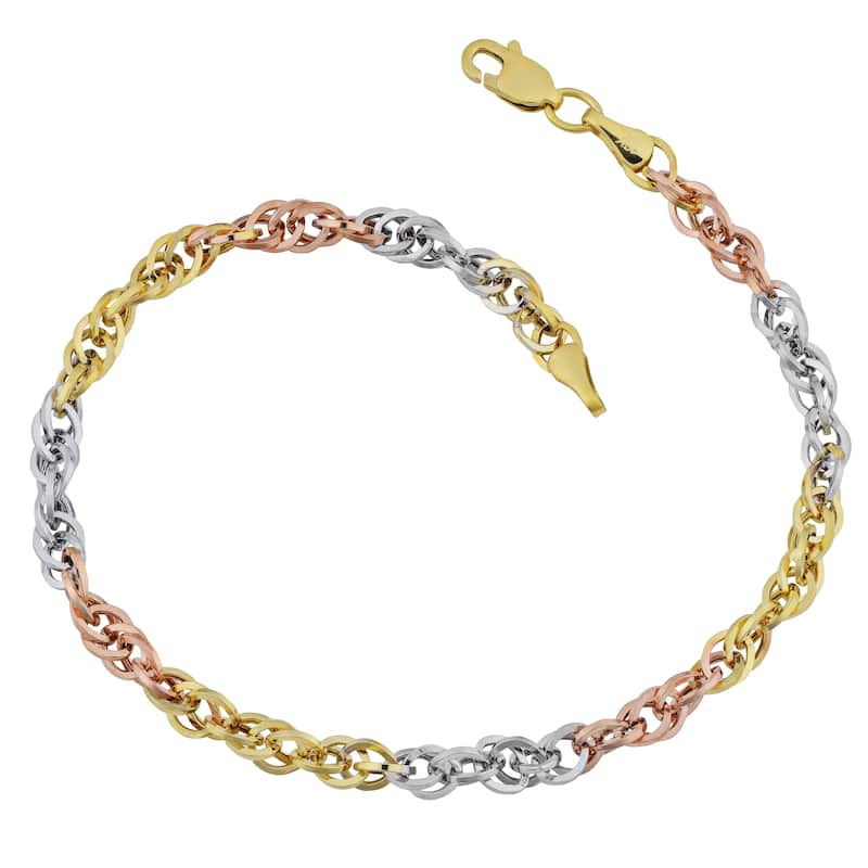 Fremada 10k Tricolor Gold Double Cable Link Bracelet (7.25 inches)