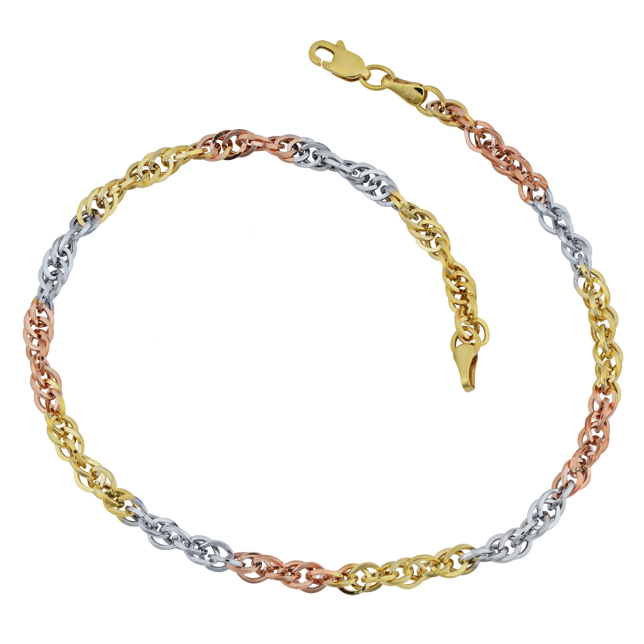 Fremada 10k Tri-color Gold Double Cable Link Anklet (10 inches 