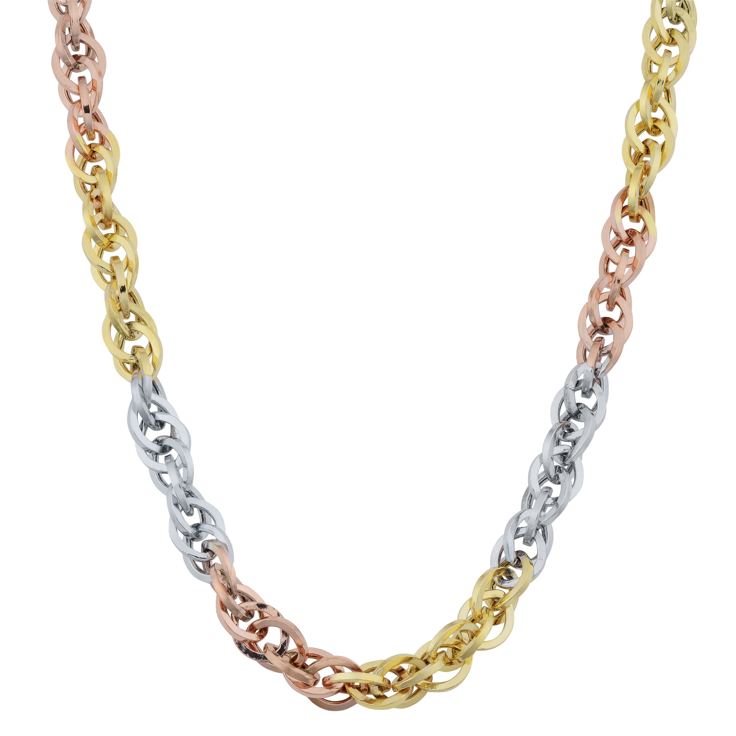 Au Naturale 10k Tri-color Gold Double Cable Link Necklace
