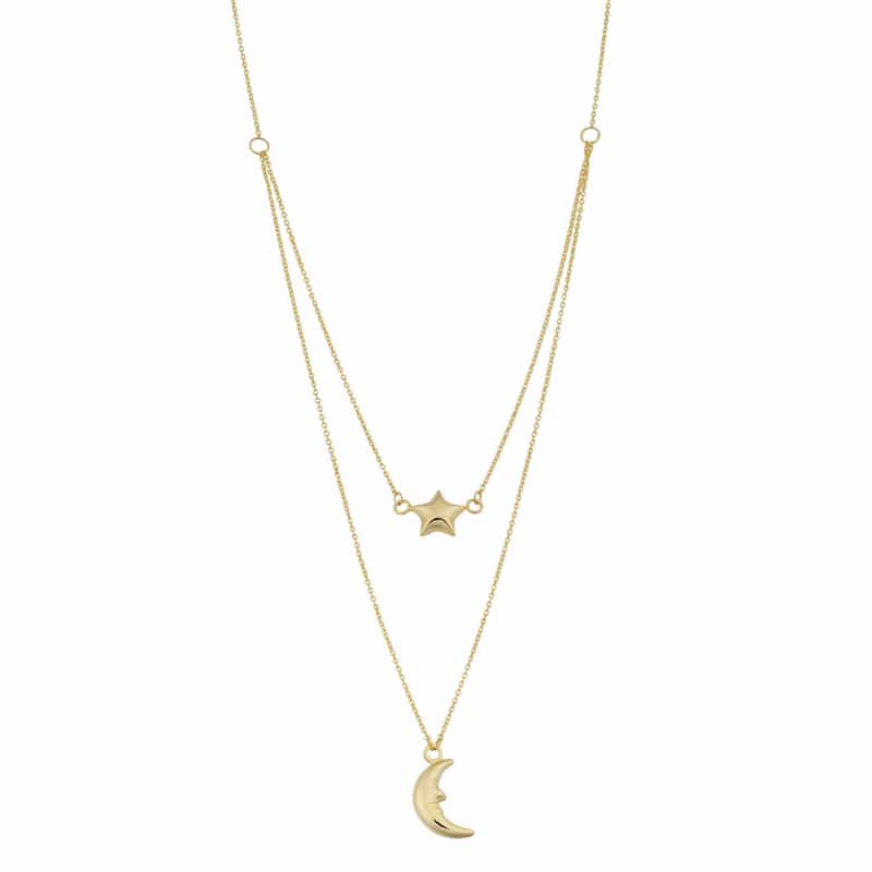 Fremada 10k Yellow Gold Moon and Star Layered Necklace