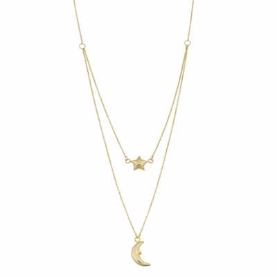 Fremada 10k Yellow Gold Moon and Star Layered Necklace