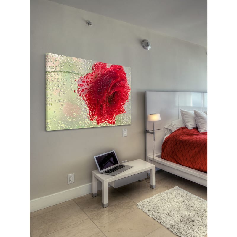 Marmont Hill - Red Rose in a Light Rain Painting Print on Canvas