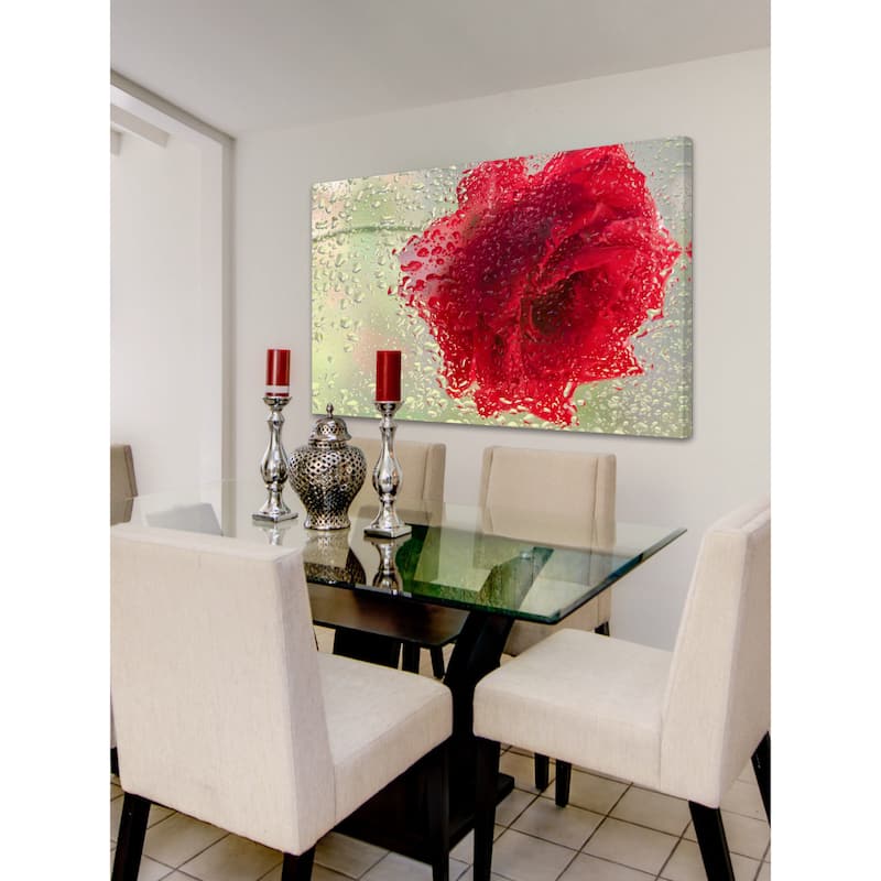 Marmont Hill - Red Rose in a Light Rain Painting Print on Canvas