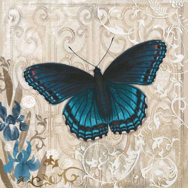 Marmont Hill - Dark Blue Butterfly Painting Print on Canvas - Multi-Color