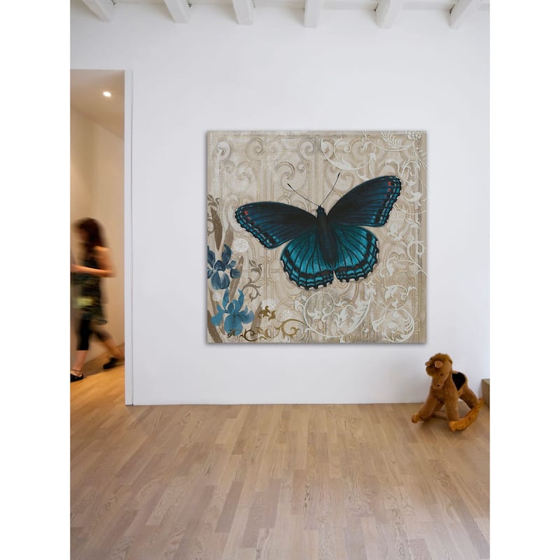 Marmont Hill - Dark Blue Butterfly Painting Print on Canvas - Multi-Color