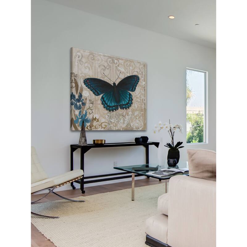 Marmont Hill - Dark Blue Butterfly Painting Print on Canvas - Multi-Color