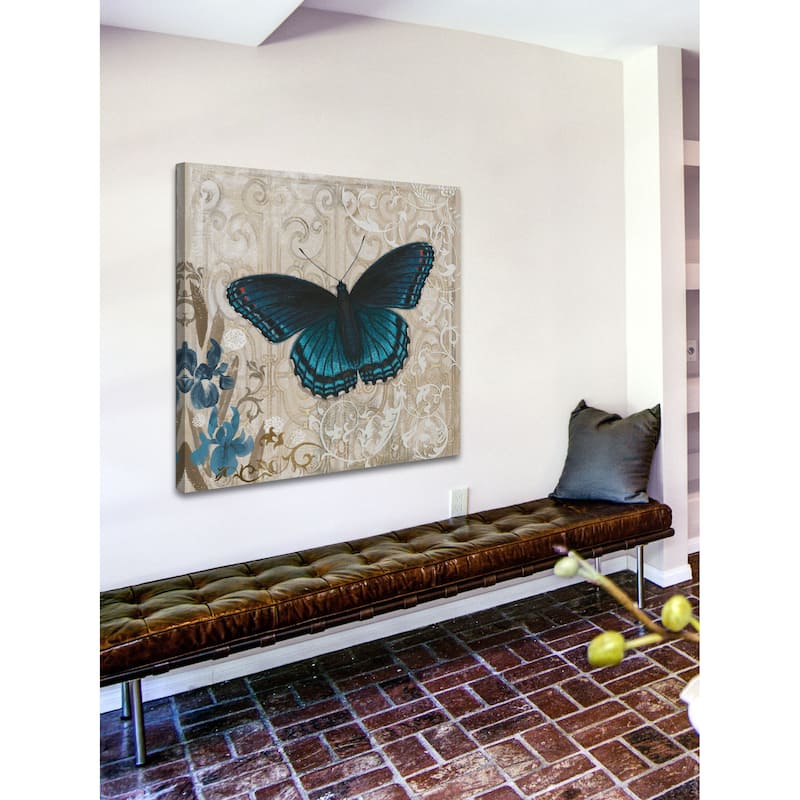 Marmont Hill - Dark Blue Butterfly Painting Print on Canvas - Multi-Color