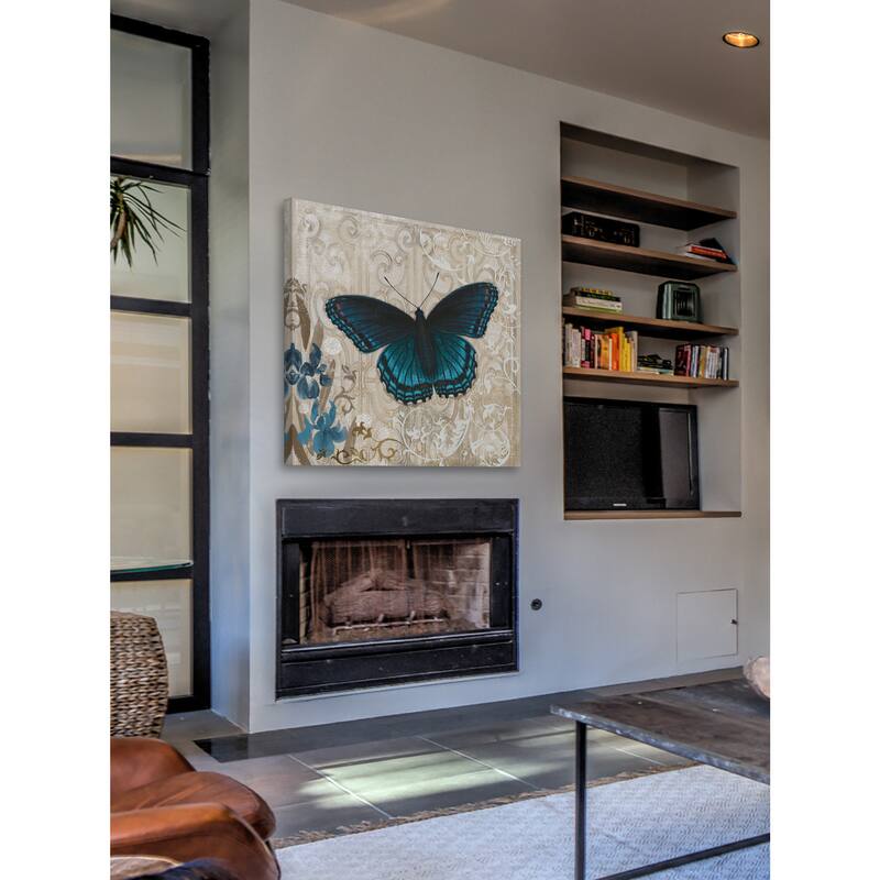 Marmont Hill - Dark Blue Butterfly Painting Print on Canvas - Multi-Color