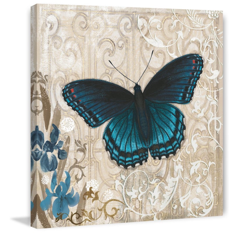 Marmont Hill - Dark Blue Butterfly Painting Print on Canvas - Multi-Color